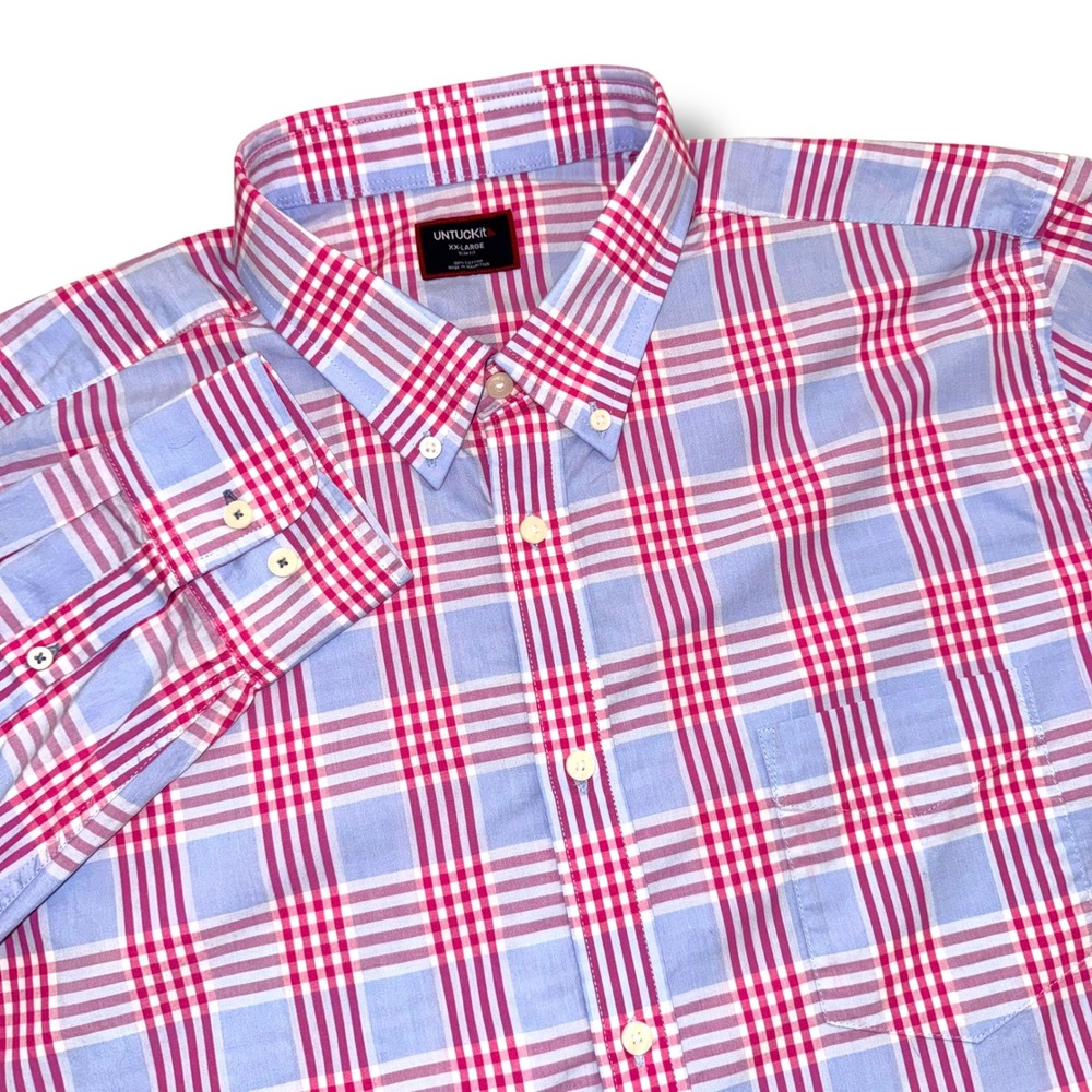 UNTUCKit Simpson Slim Fit Plaid Button Down Shirt Mens‎ XXL Pink Blue 41806